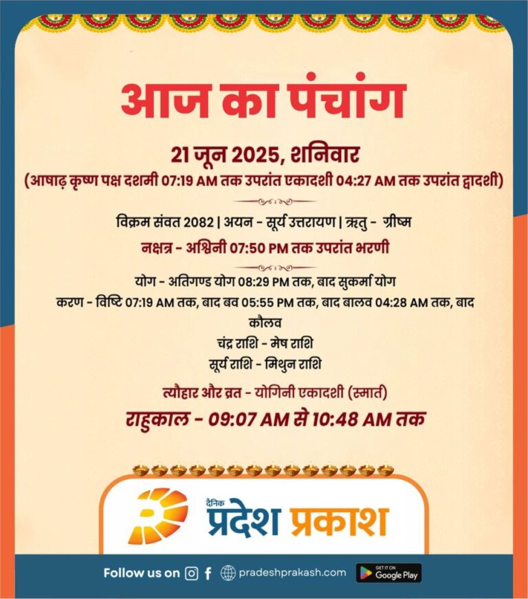 पंचांग 21 जून 2025, शनिवार