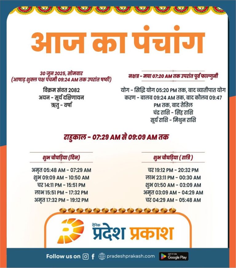 पंचांग 30 जून 2025, सोमवार