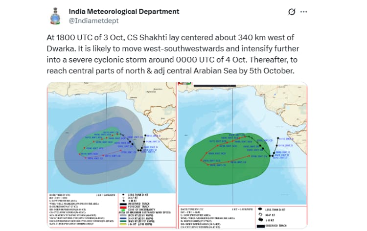 चक्रवाती तूफान ‘शक्ति’ गुजरात तट से 340 किमी दूर, भीषण रूप लेने की आशंका