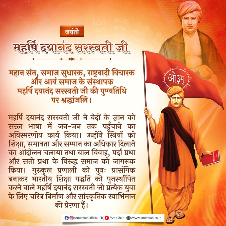 गृह मंत्री अमित शाह ने महर्षि दयानंद सरस्वती की पुण्यतिथि पर दी श्रद्धांजलि, बताया उन्हें भारतीय समाज सुधार का अग्रदूत