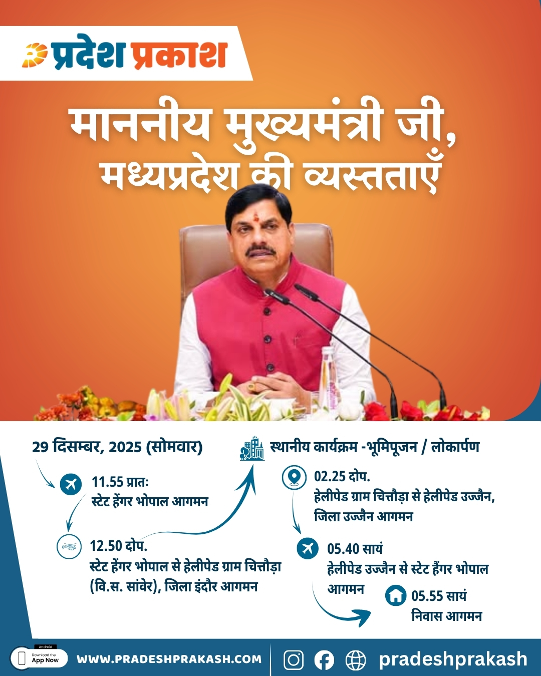 माननीय मुख्यमंत्री जी, मध्यप्रदेश की व्यस्तताएँ