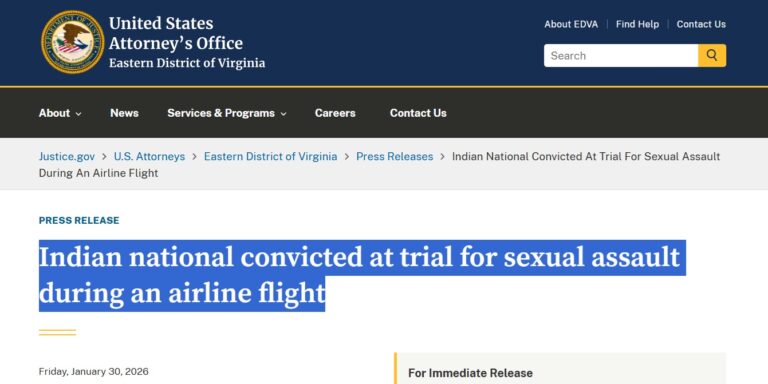 अमेरिका में भारतीय युवक फ्लाइट में यौन उत्पीड़न का दोषी करार, 7 मई को सजा पर फैसला