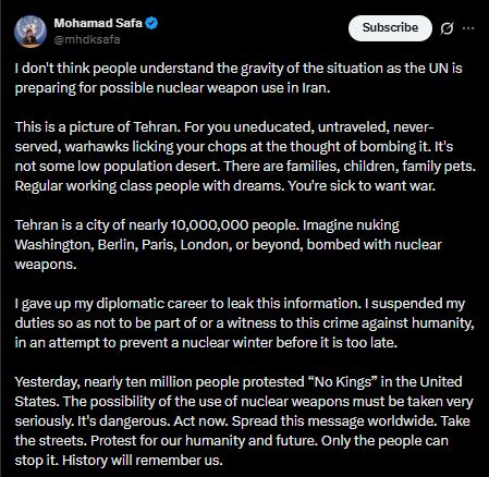 यूएन अधिकारी मोहम्मद सफा का इस्तीफा, तेहरान पर संभावित परमाणु हमले को लेकर दी गंभीर चेतावनी