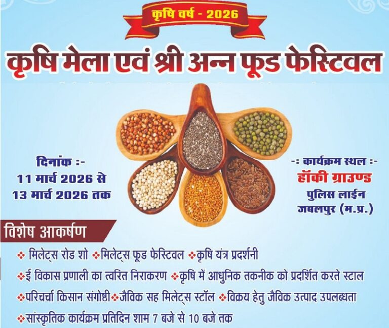 जबलपुर में आज से तीन दिवसीय कृषि मेला और श्री अन्न फूड फेस्टिवल शुरू, आधुनिक कृषि यंत्रों की लगेगी प्रदर्शनी